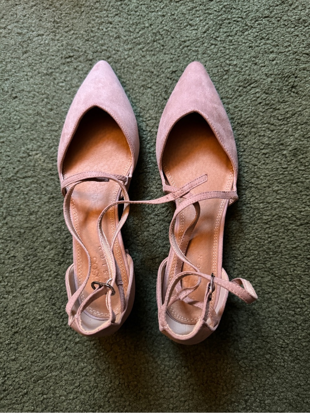 NEW ASOS Beige Faux Suede Crossover Ankle Strap Pointed Flats - Size 6 (UK 4)